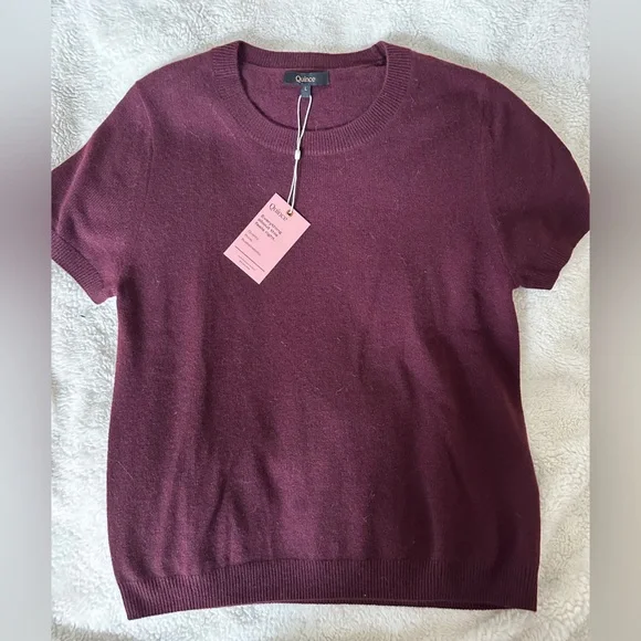 Quince NWT Mongolian Cashmere Tee in Rich Burgundy - Picture 4 of 7